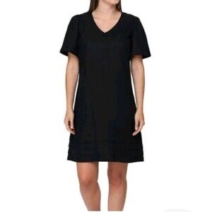 Linen Blend Nicole Miller S Black Mini Dress Neutral Breathable Summer- Flawless